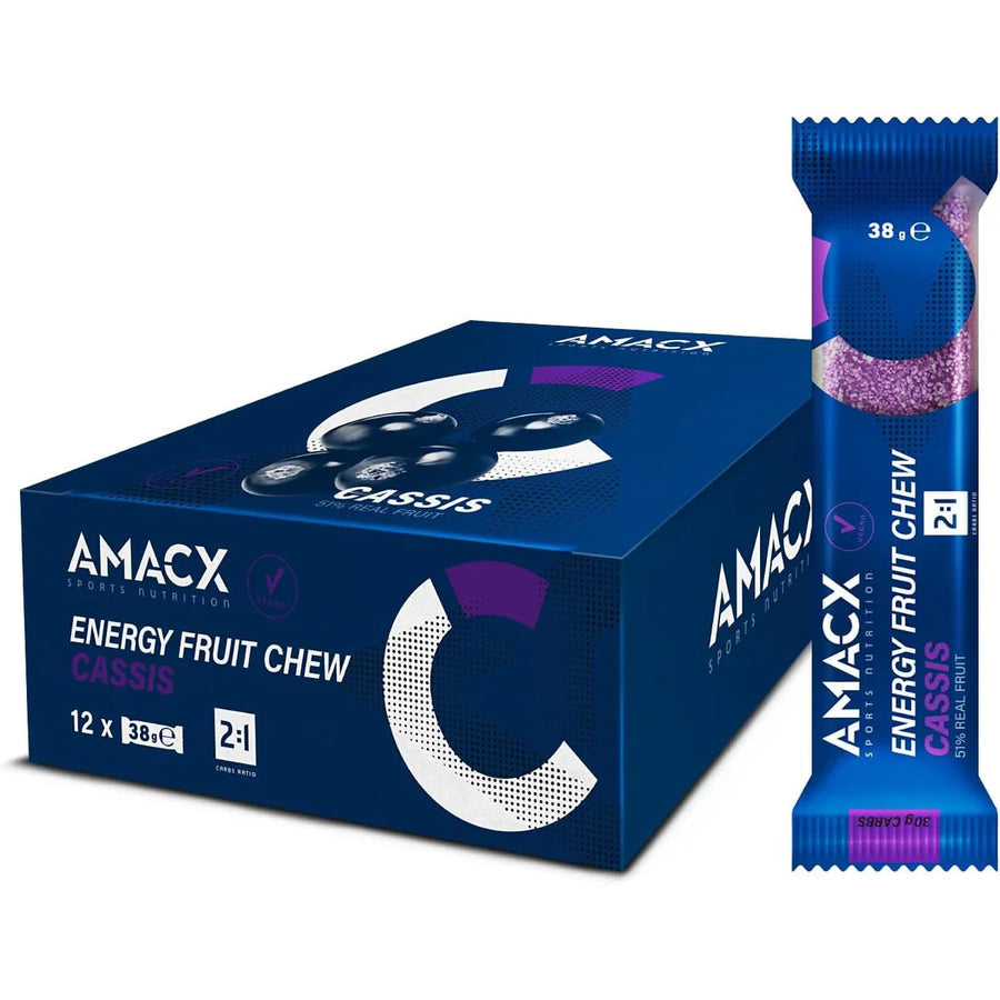 Gominolas Energéticas Amacx Energy Fruit Chew Grosella Negra Caja 12uds Azul