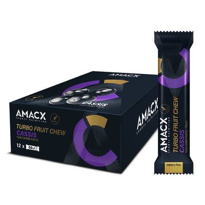 Gominolas Energéticas Amacx Turbo Fruit Chew Grosella Negra Caja 12uds Lila